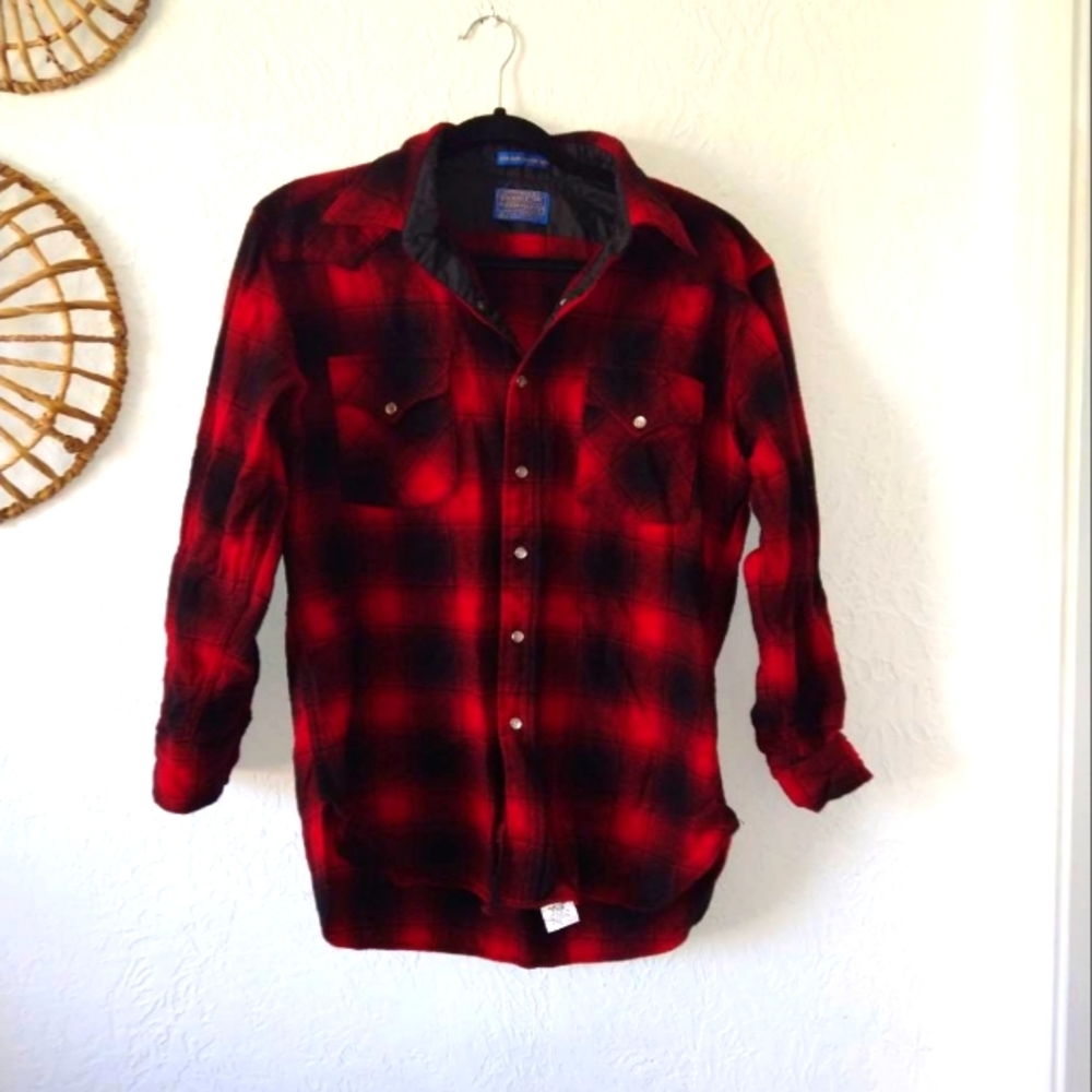 Vintage Pendleton Buffalo Wool Button Down Plaid … - image 7